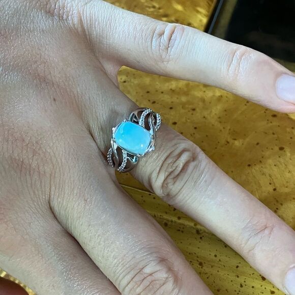 Natural Larimar Sterling Silver Ring Size 6 - Picture 4 of 9